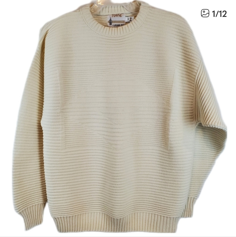 VTG Towne London Fog Ivory Knit Pullover - L